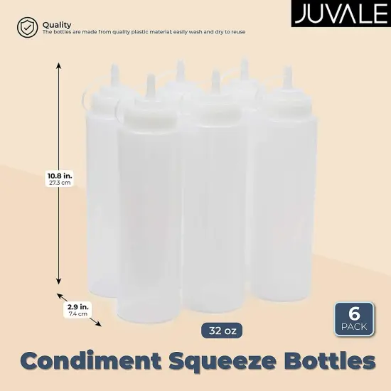 Plastic Condiment Squeeze Bottles (Clear, 32 oz, 6 Pack) {2}