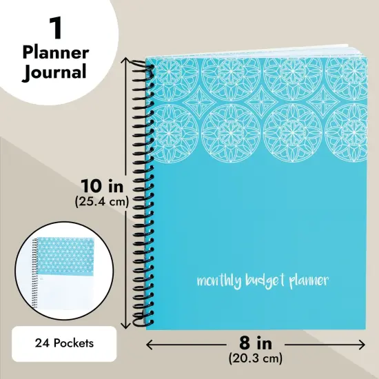 Blue Monthly Budget Planner, Bill Organizer with 24 Pockets for Receipts, Home Expense Tracker (8x10 In) {3}