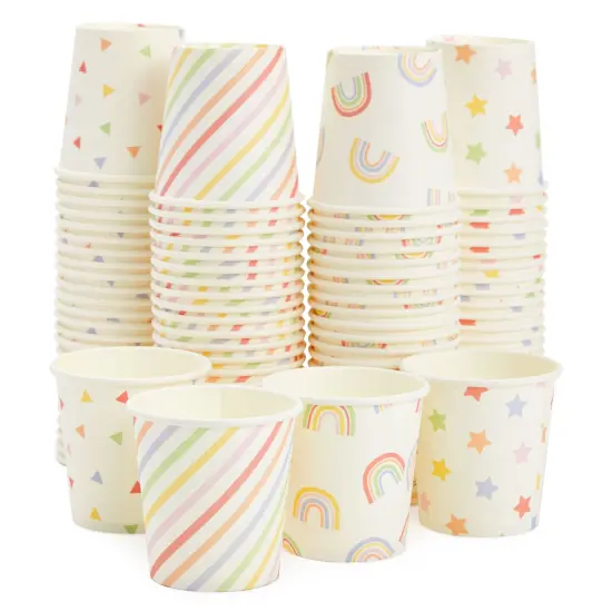 100 Pack 4 Oz Mini Disposable Paper Cups for Espresso, Mouthwash, Tea, Coffee - Rainbow Multicolor {1}