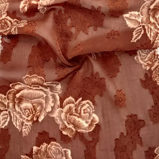 1 Yard Brown Floral Jacquard Chiffon Fabric 57/58" Wide Lightweight Sheer Polyester for Dresses & Apparel {1}
