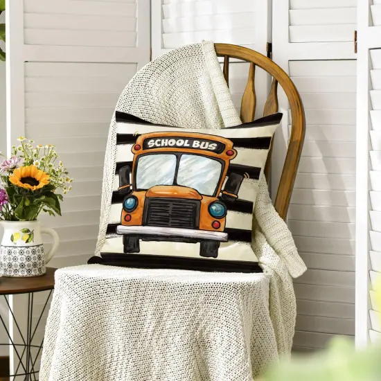 School Bus Buffalo Plaid Throw Pillow Cover {2}