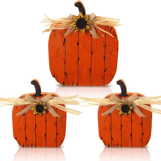 3 Pcs Fall Decorations for Home Wooden Pumpkin Table Sign {1}