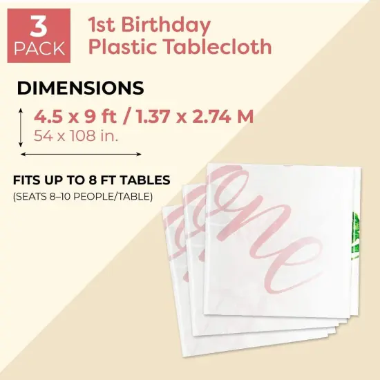 3 Pack One Tablecloth for Girls Floral 1st Birthday Themed Party Decorations, Plastic Table Covers (54 x 108 In) Blue {3}