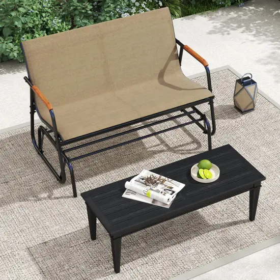 Costway Patio Glider Bench for 2 Swing Gliding Loveseat with Curved Teak Armrests for Porch {5}