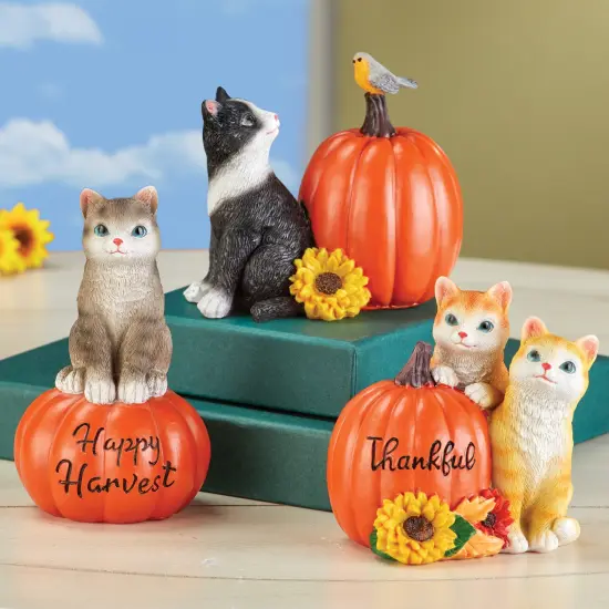 Collections Etc Hand-Painted Harvest Pumpkin Cat Sitters - Set of 3 {1}