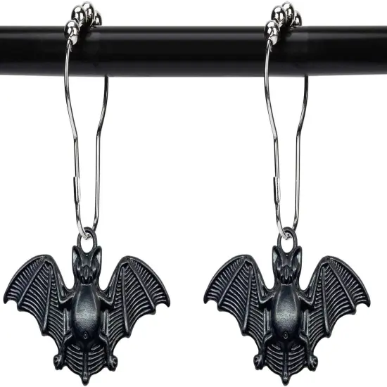Set of 12 Bats Shower Curtain Hooks Haunted House Decor {1}