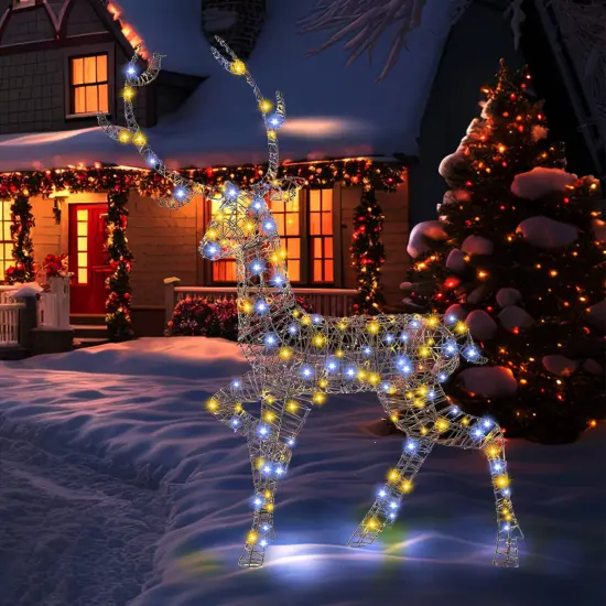 Costway 4.6 FT Pre-Lit Christmas Reindeer with 170 Bright LED Lights Zip Ties Ground Stakes {4}