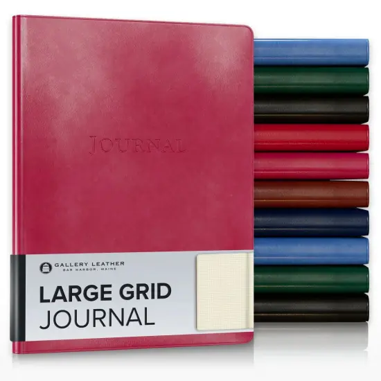 Gallery Leather Grid Journal - Crafted in Maine, USA - Elegant Leather Notebook with 192 Grid Pages , 9.75x7.5 ", Large Grid Acadia Wild Rose {1}