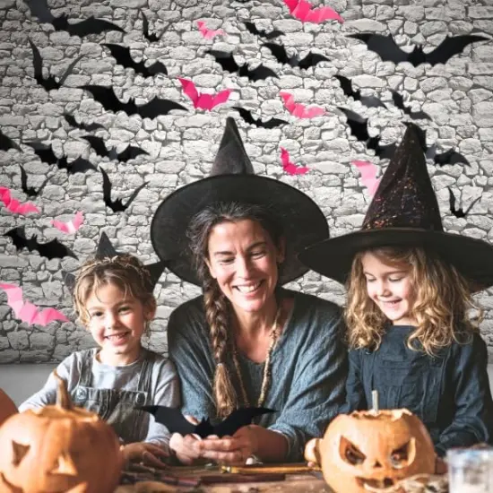 88 Pcs Pink Bats for Wall Halloween 3D Bat {5}