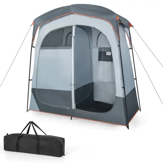 Goplus 2 Room Shower Tent Oversize Privacy Shelter Portable Dressing Toilet Outdoor Gray/Blue/Brown {1}