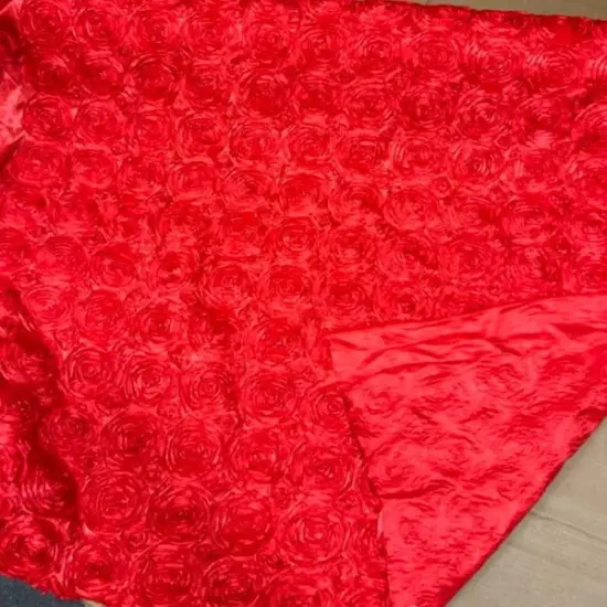 1 Yard Exquisite 3D Rose Design Satin Rosette Ribbon Fabric 54" Width Red {1}