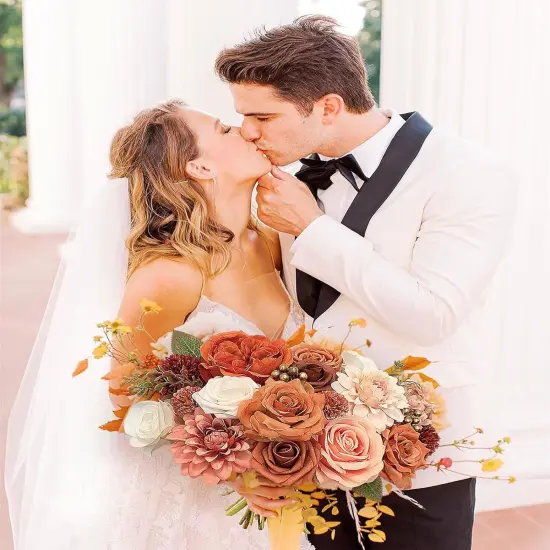 Orange Roses Artificial Flowers Fall Fake Flower Bulk {2}