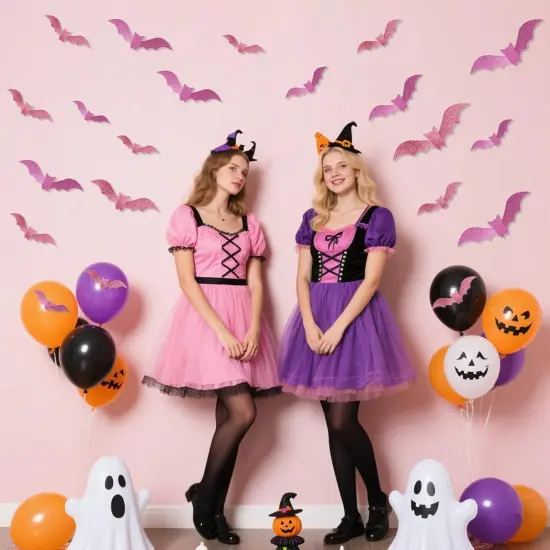 Halloween 3D Glitter Paper Bats Wall Decorations - 48Pcs {2}