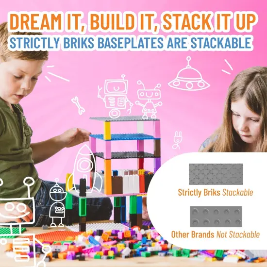 Strictly Briks Classic Stackable Baseplates, Building Bricks For Towers, Shelves, 100% Compatible with All Major Brands, Gray, 4 Base Plates & 30 Stackers, 6x6 Inches, Ages 3-14 Grey {5}