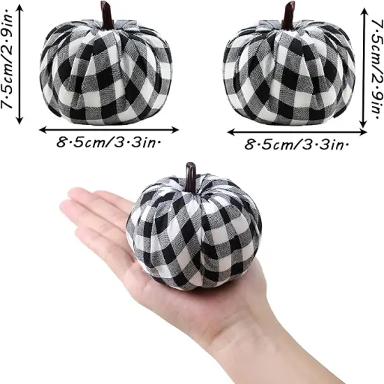 12 PCS Plaid & Burlap Faux Pumpkins &ndash; Small Fabric Foam Pumpkins in Black & White for Fall Decor, Thanksgiving, Halloween, Wedding & Farmhouse Decorations {5}