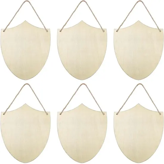 6pcs Wooden Shield Shapes Wood Sign Blank Hanging Wooden Plaque {1}