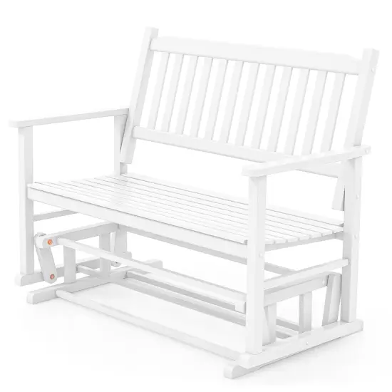 Costway Patio Glider Loveseat Chair Swing Rocking Bench with Slatted Seat & Curved Backrest White/Natural/Gray {7}