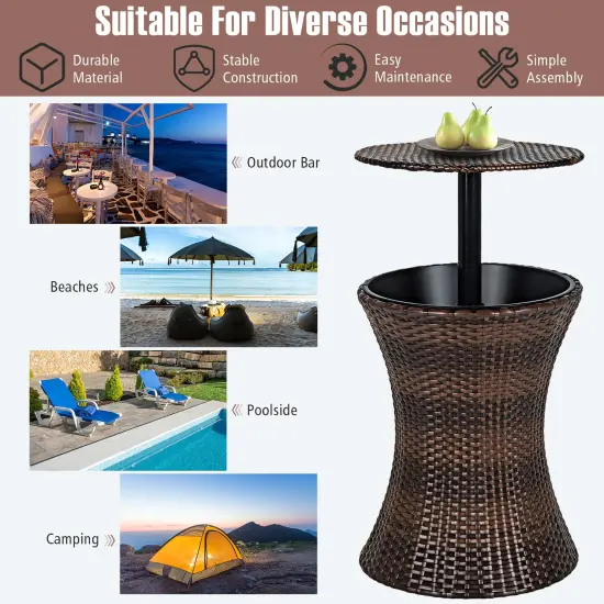 Costway Patio Rattan Cooler Bar Table Cocktail Coffee Table Height Adjustable {4}