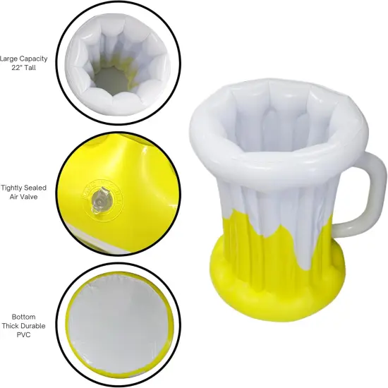 4E's Novelty Inflatable Beer Cooler 22" Mug for Parties, Oktoberfest Themed Decorations, Outdoor Party Supplies, Floating Drink Bucket {4}