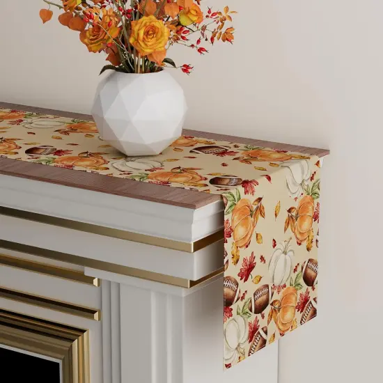 Fall Football Pumpkin Maple Leaves Table Runner {3}