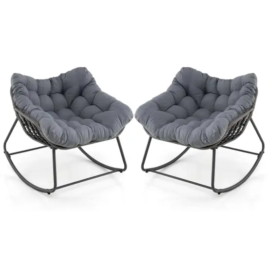 Costway 1/2 PCS Outdoor Rocking Chair Oversized Patio PE Wicker Egg Chair Rattan Lounge Chair Gray {8}