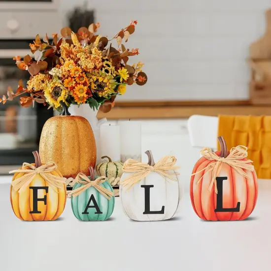 4 PCS Fall Pumpkin Wooden Signs Table Decoration {3}