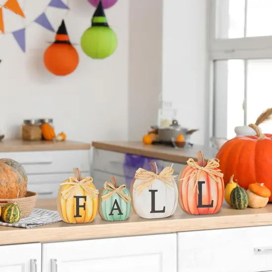 4 PCS Fall Pumpkin Wooden Signs Table Decoration {5}