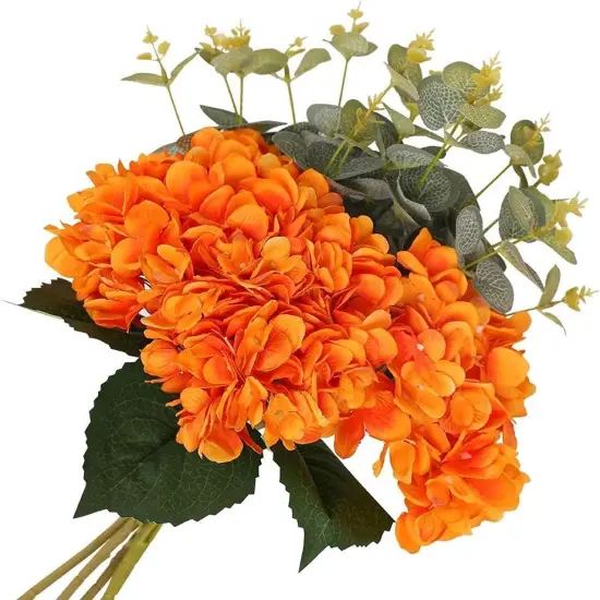 Orange Hydrangea Artificial Flowers - 6pcs {4}