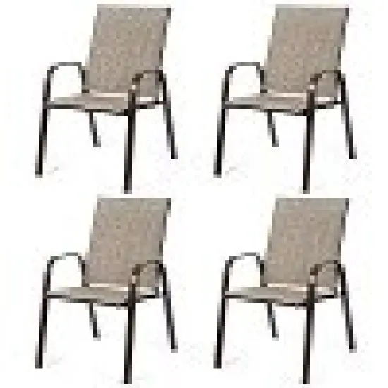 Costway 4PCS Patio Chairs Garden Deck Yard with Armrest Brown/Beige/Gray {7}