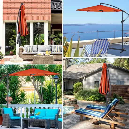 Costway 10 Ft Hanging Umbrella Patio Sun Shade Offset Outdoor Market Cross Base Orange {4}
