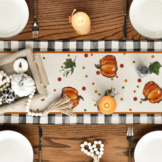 Pumpkin Bow Buffalo Plaid Fall Table Runner {3}