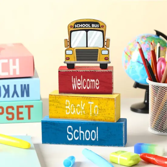 Back to School Decorations Bus Apple Tiered Tray Decorations {2}