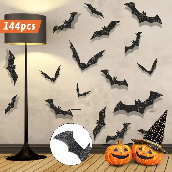 144pcs Halloween Bat Wall Decor {3}