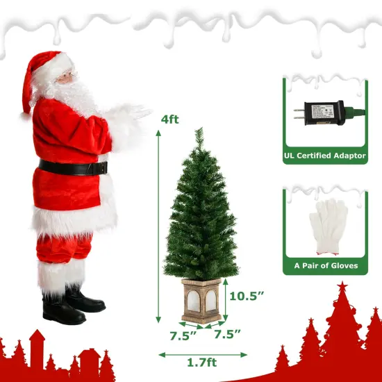 Costway 4 FT Pre-Lit Potted Christmas Tree Artificial Entrance Decor with 3 Lighting Modes {4}
