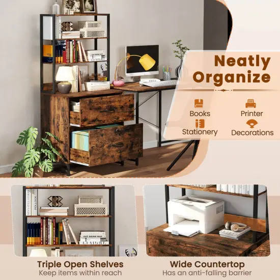 Costway 2 Drawer Vertical File Cabinet w/Lock & Bookshelf, Letter Size Filing Cabinet {6}