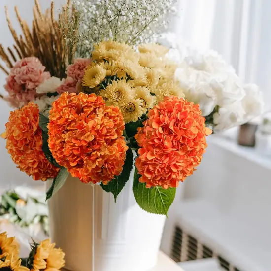 Orange Hydrangea Artificial Flowers - 6pcs {2}