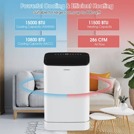 Costway 15000 BTU Portable Air Conditioner with Remote APP Control Cool Fan Heat Dehum {3}