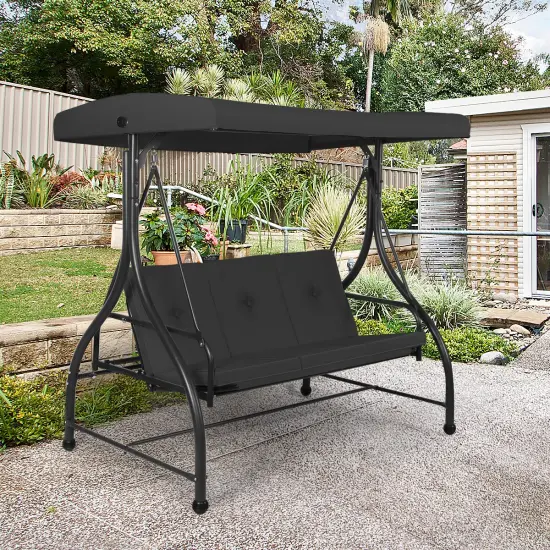 Costway Converting Outdoor Swing Canopy Hammock 3 Seats Patio Deck Furniture Black {3}