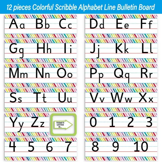 Alphabet Bulletin Board Set Colorful Scribble ABC Numbers Line 0-10 {3}