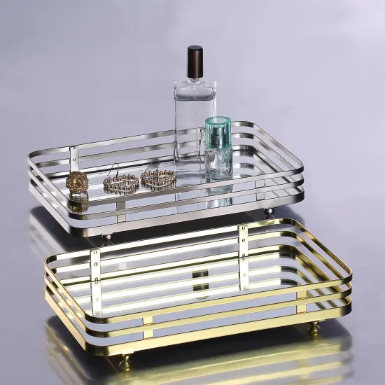 Classic Decorative Vanity Perfume Dresser Jewelry Organizer Makeup Mirror Tray Gold {5}