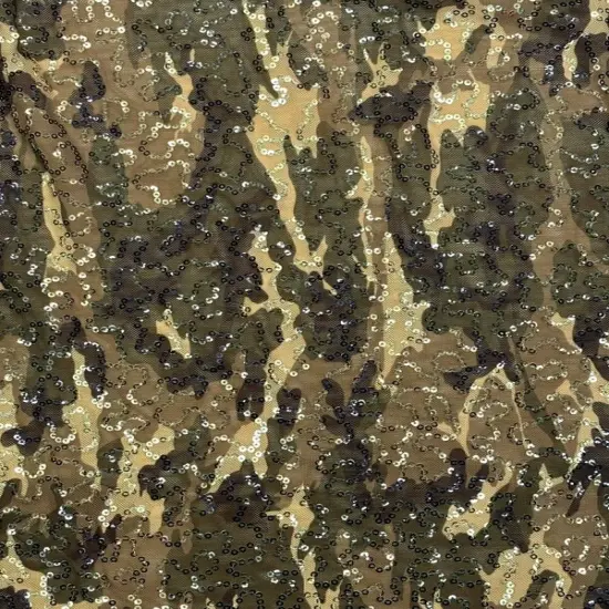 1 Yard Green Camo Printed Sequin Mesh Fabric Multipurpose {1}