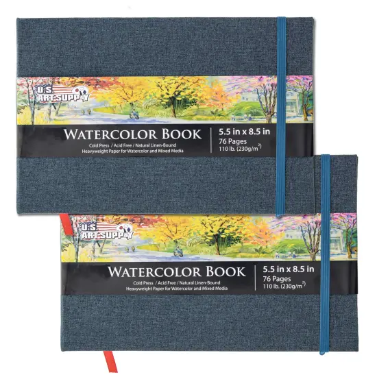 5.5" x 8.5" Watercolor Book (2 Pack, 76 Sheets Each) - 110lb (230 GSM) Linen-Bound Hardcover Artist Paper Pads - Acid-Free Cold-Pressed Watercolor Paper Pad Mixed Media {1}