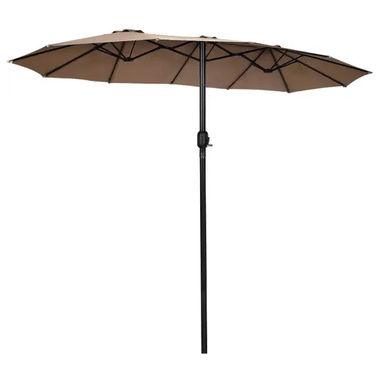 Costway 15' Market Outdoor Umbrella Double-Sided Twin Patio Umbrella with Crank Tan {4}