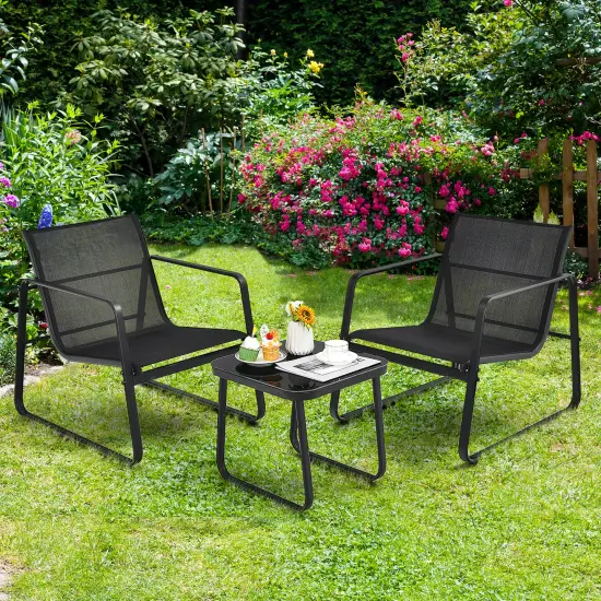 Costway 3PCS Patio Bistro Furniture Set Glass Top Table Garden Deck Black {1}