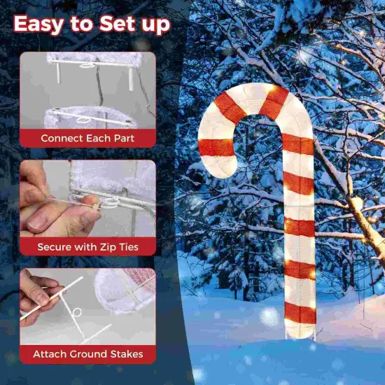 Costway 3 PCS Pre-Lit Candy Canes 31.5"H Xmas Yard Signs with 75 LED Lights Zip Ties {6}