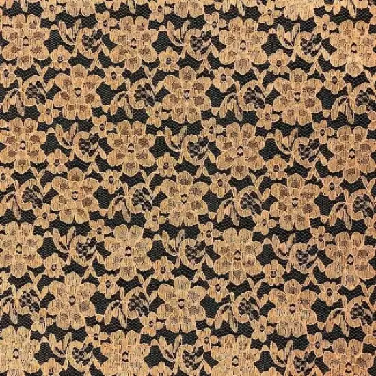 1 Yard Gold Raschel Lace Fabric 100% Polyester, 60" Wide French Floral for Dresses & Decor {1}
