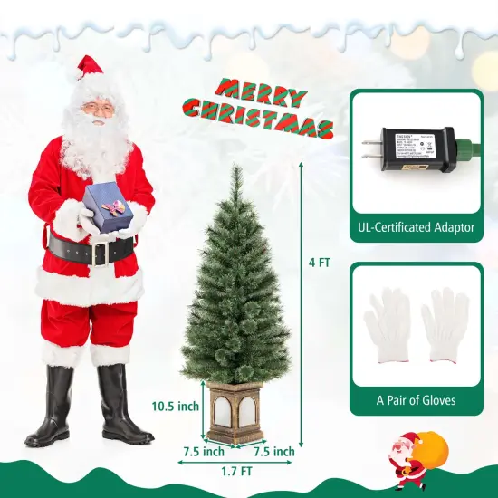 Costway 4 FT Pre-Lit Potted Christmas Tree Pine Needles 3 Dynamic Modes Remote Control {4}
