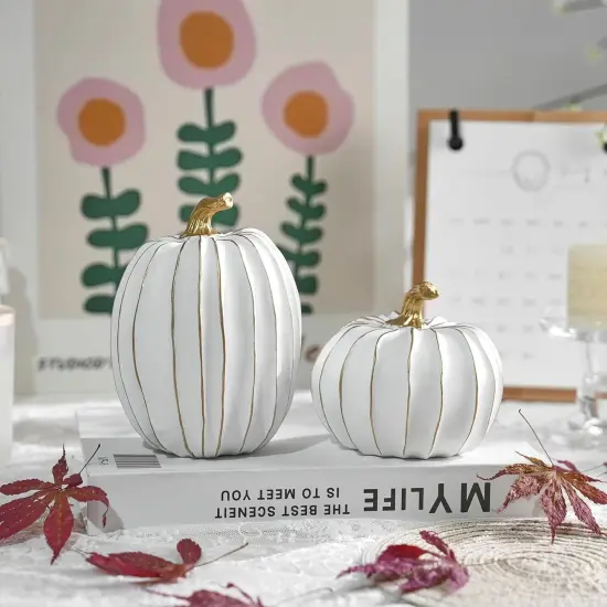 White and Gold Fall Pumpkin Decor - Set of 2 {5}