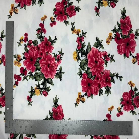 1 Yard Techno Crepe Knit Floral Print Fabric Lightweight Stretch 58"-60" Width Off White/Ivory {2}