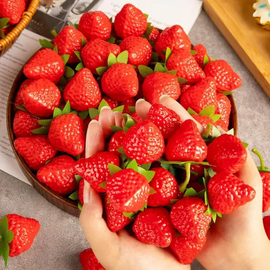 40Pcs Artificial Lifelike Fruit Plastic Strawberries,Fake Red Strawberries {5}
